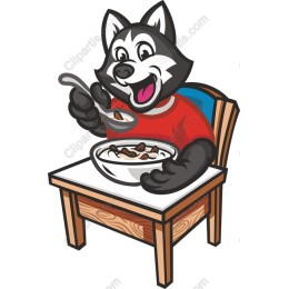 Cheerful Cartoon Wolf Dining