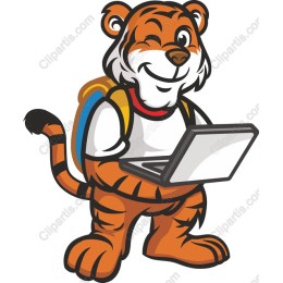 Cheerful Tiger with Laptop