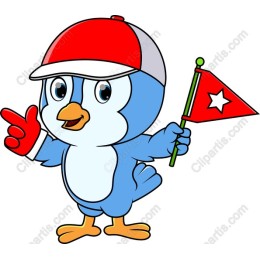 Cheerful Blue Bird with Flag