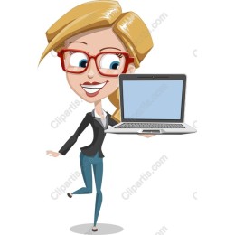 Cheerful Female Character with Laptop