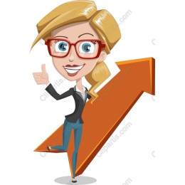 Cheerful Businesswoman with Upward Arrow