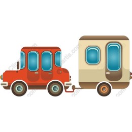Charming Red Car with Camper Trailer