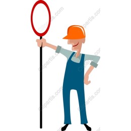 Cheerful Construction Worker with Stop Sign