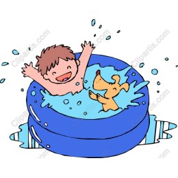 Summer Splash: Child and Dog in Pool