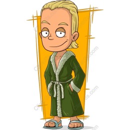 Cheerful Cartoon Boy in Bathrobe