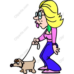 Cheerful Woman Walking Dog