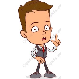 Expressive Kid Character in Vest with Raised Finger