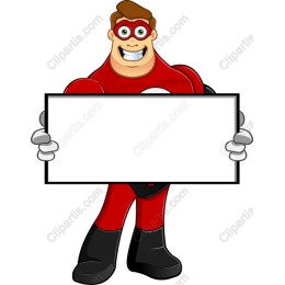 Cheerful Superhero with Blank Sign