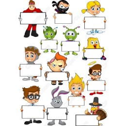 Character Clipart Set: Fun Cartoon Characters with Blank Banners for Custom Messages