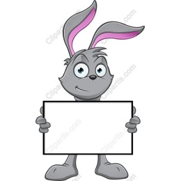 Cute Cartoon Rabbit Holding a Blank Sign