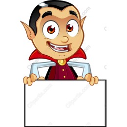 Cheerful Vampire with Blank Sign for Custom Text