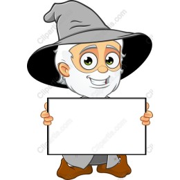 Charming Cartoon Wizard with Blank Sign