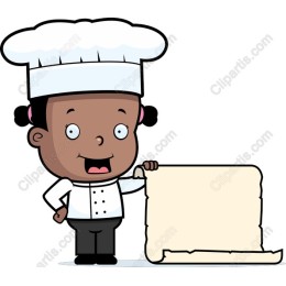 Joyful Chef Character with Customizable Scroll