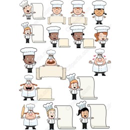 Chef Character Bundle - 12 Fun Cliparts with Blank Scrolls