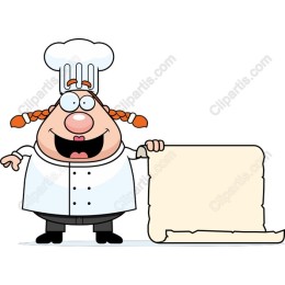 Cheerful Chef with Blank Recipe Scroll