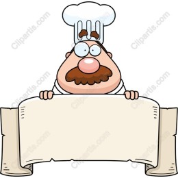Cheerful Chef Holding a Blank Scroll