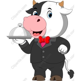 Cheerful Cartoon Cow with Cloche