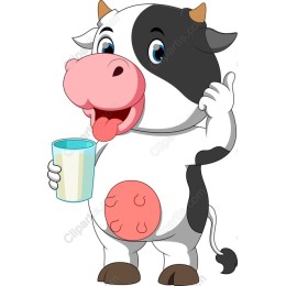 Cheerful Cartoon Cow with Milk