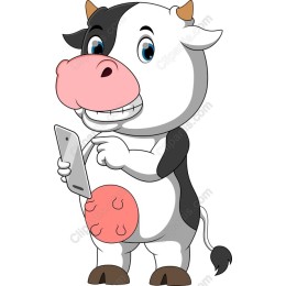 Cheerful Cartoon Cow Holding Smartphone