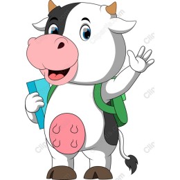 Cartoon Cow Character with Backpack