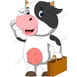 Cheerful Cartoon Cow with Briefcase