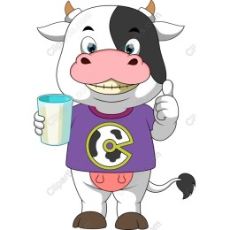 Cheerful Cartoon Cow with Milk