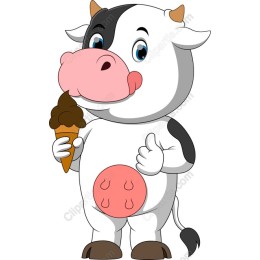 Cheerful Cartoon Cow with Ice Cream