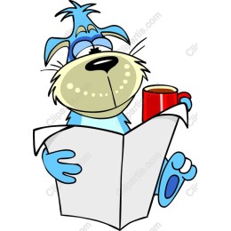 Cheerful Blue Dog with Coffee