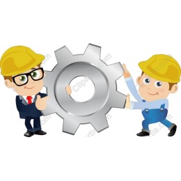Cheerful Construction Workers Holding Gear