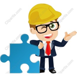 Cheerful Construction Character with Puzzle Piece
