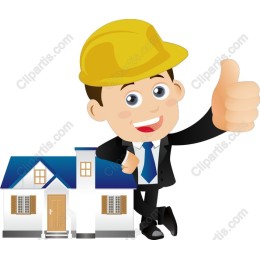 Cheerful Builder with House