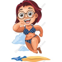 Cheerful Beach Character in Polka Dot Bikini