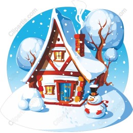 Whimsical Winter Cottage with Snowman