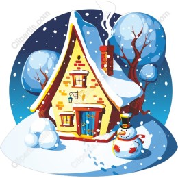 Winter Cottage with Snowman