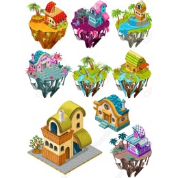 Floating Island Houses Set
