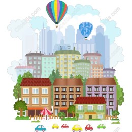 Colorful Cityscape with Hot Air Balloons