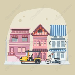 Charming Urban Scene with Tuk-Tuk and Bicycle