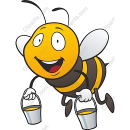 Cheerful Cartoon Bee with Buckets