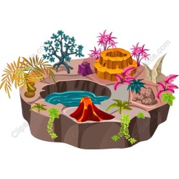 Tropical Paradise with Volcano and Flora