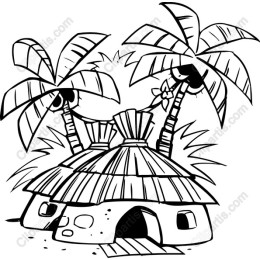 Tropical Hut with Palm Trees