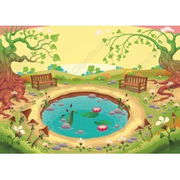 Serene Pond with Flowers and Benches
