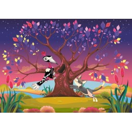 Whimsical Cat and Bird