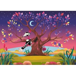 Whimsical Tree with Colorful Bird and Snail