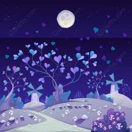 Moonlit Garden with Windswept Trees