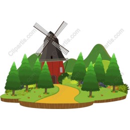 Rustic Windmill and Forest Landscape
