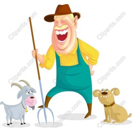 Whimsical Farmer, Goat, and Dog