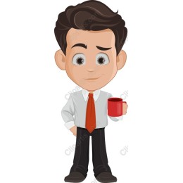 Cartoon Businessman Holding Coffee