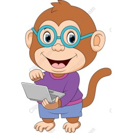 Cheerful Cartoon Monkey with Laptop