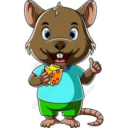 Cheerful Cartoon Rat with Cheese