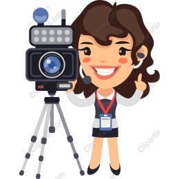 Cheerful Female Presenter with Camera